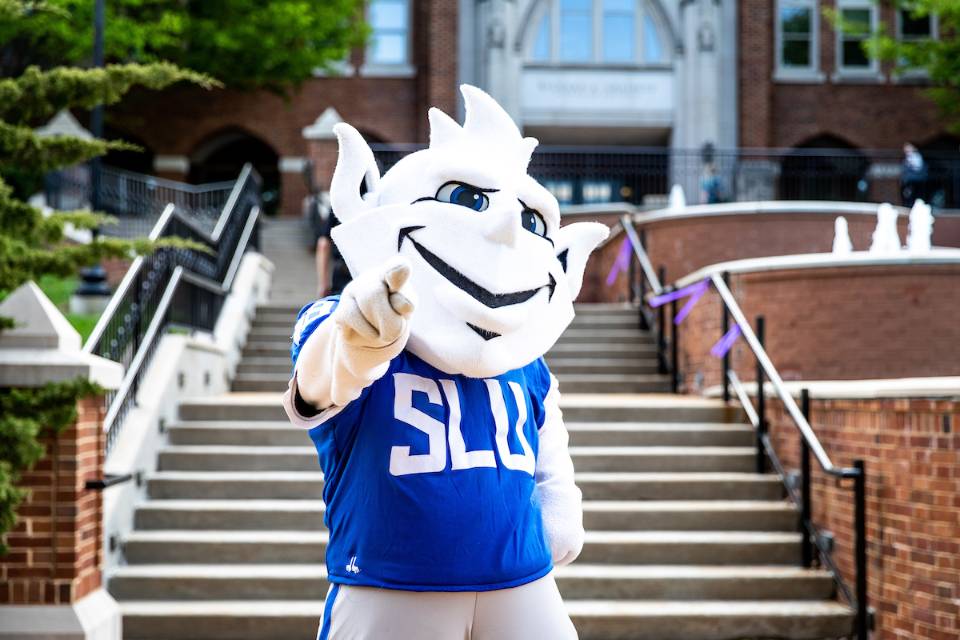 The Billiken in front of Cook Hall.