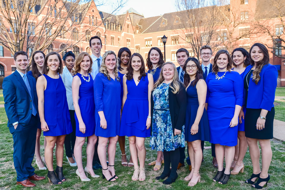 Sporit of the Billiken Award winners pose for a group photo outside.