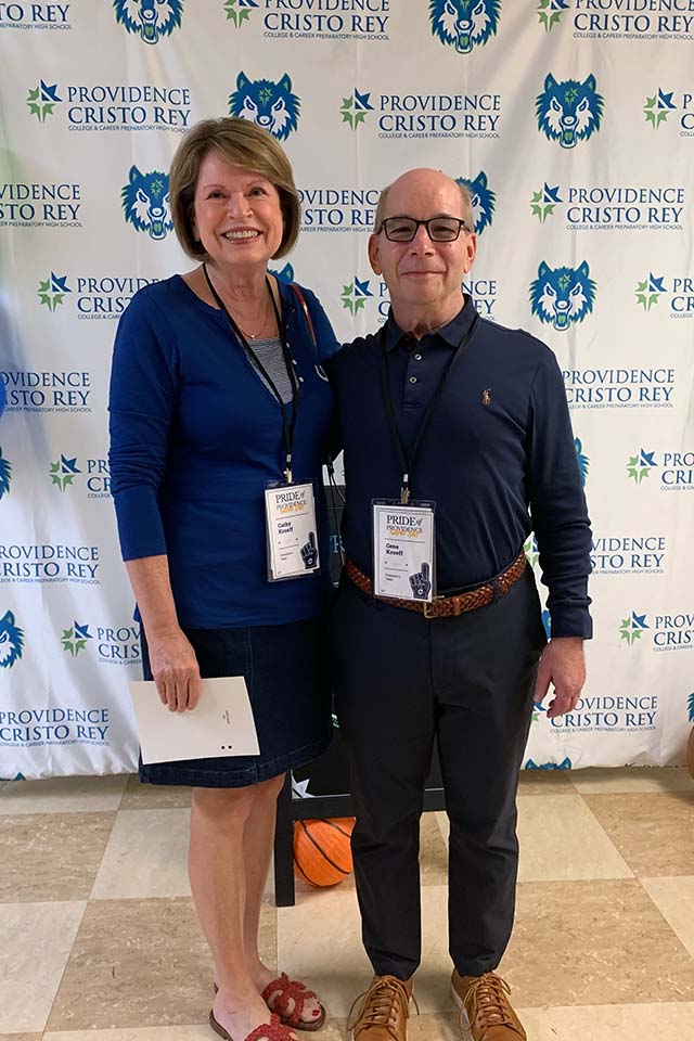 Cathy and Gene Kroeff pose for a photo at a fundraiser.