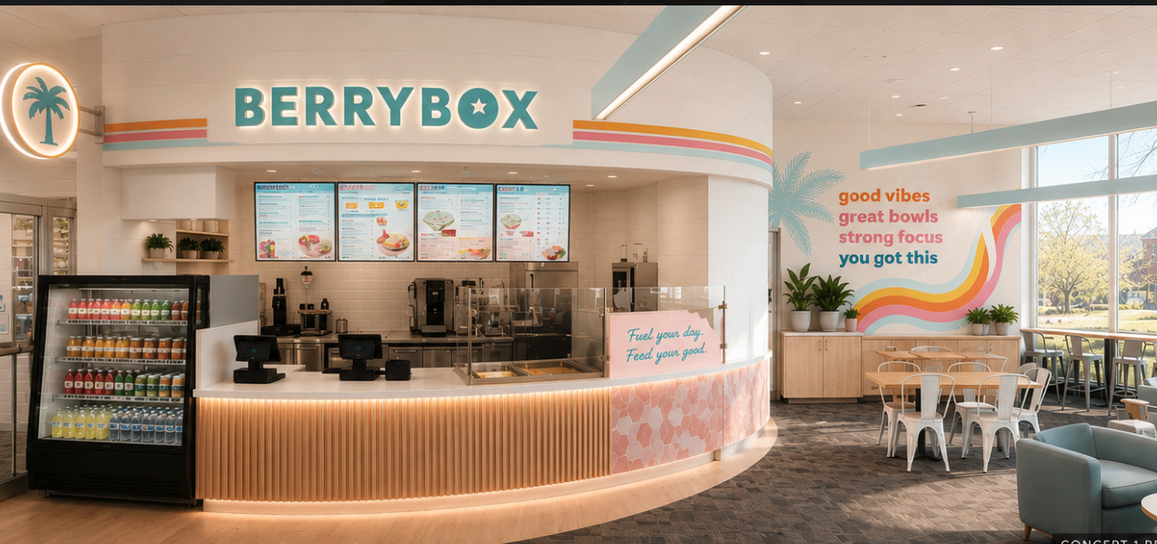 AI generated concept art of Berry Box Superfood Bar in Pius XII Memorial Library