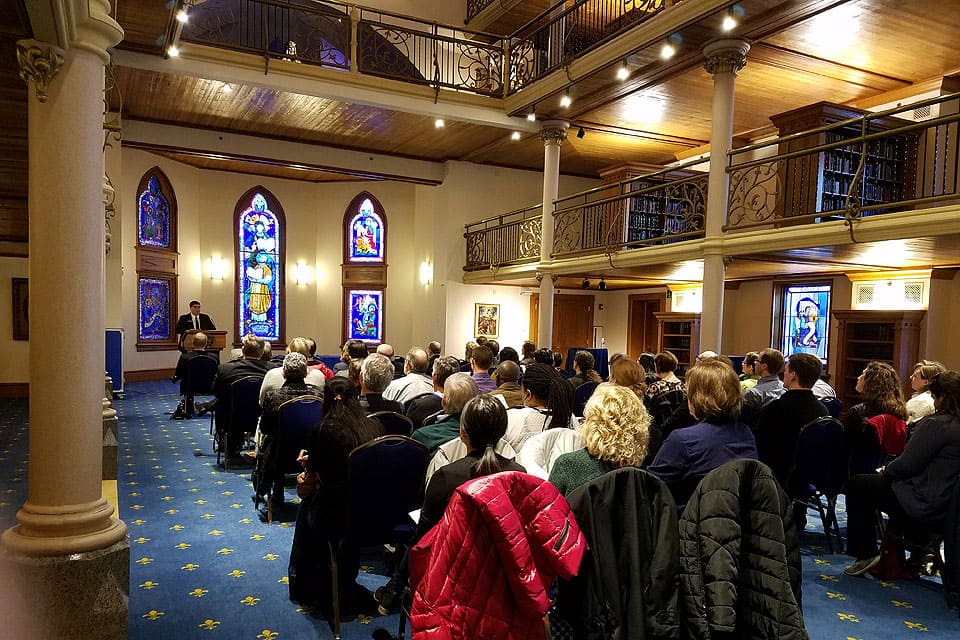 Chris Duncan, Ph.D., speaks at the Scholarly Works Reception on March 2.