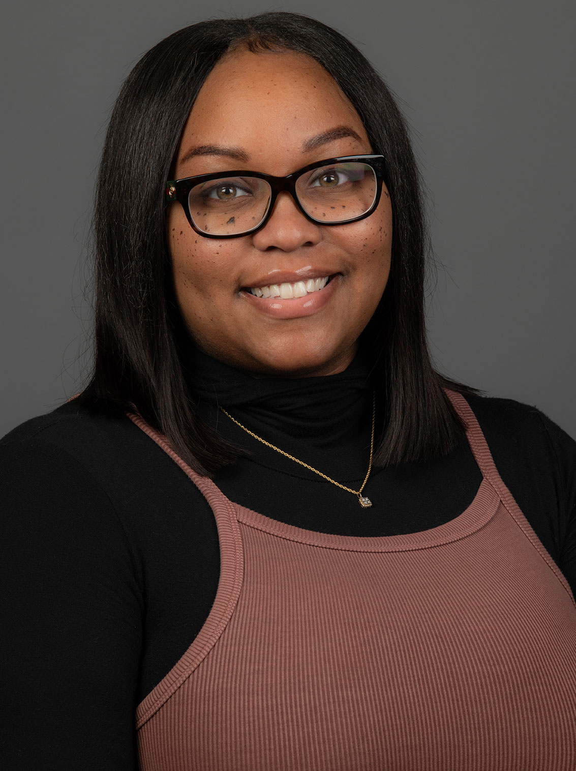 Smiling woman wearing glasses